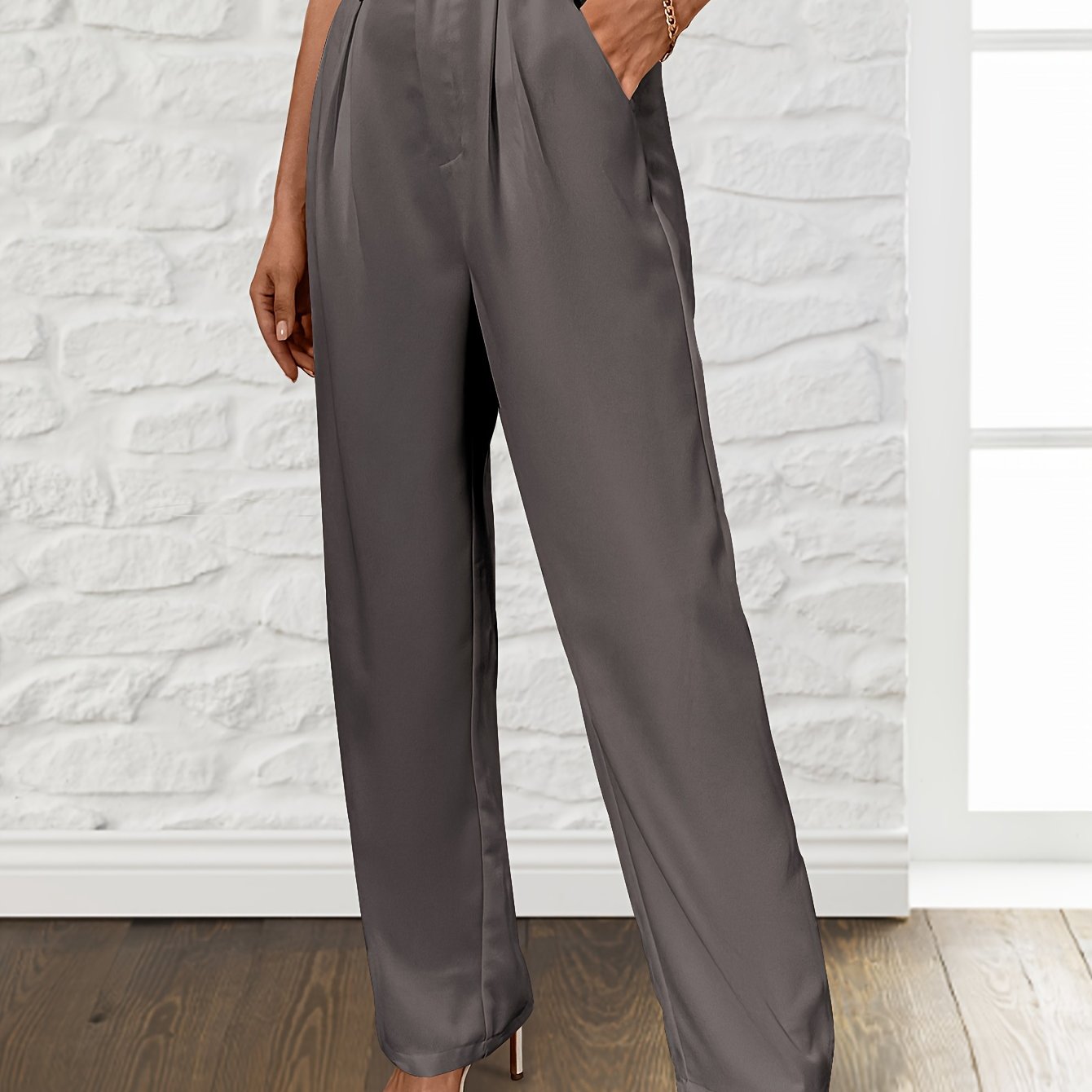 Solid Loose Straight Leg Pants, Casual Draped Pants With Pocket, Women's Clothing - Mammalook