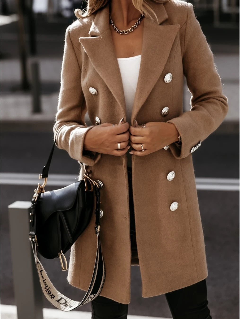 Autumn/Winter Long sleeved Suit Collar Double breasted Ni Coat - Mammalook