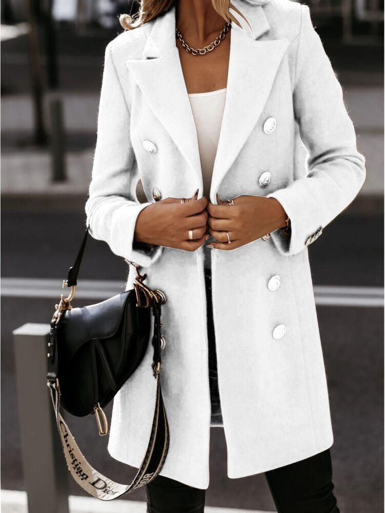 Autumn/Winter Long sleeved Suit Collar Double breasted Ni Coat - Mammalook