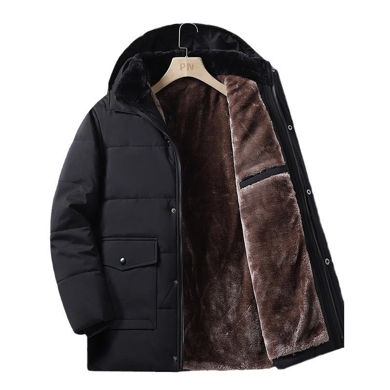 Men’s Winter Hooded Coat – Thickened Warm Cotton, Windproof & Business Casual