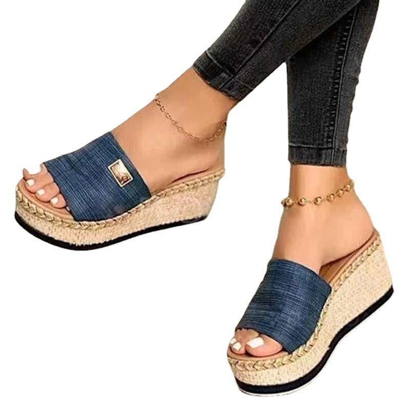 Women's sandals, casual sponge cake, sloping heels, and wearing sandals outside - Mammalook