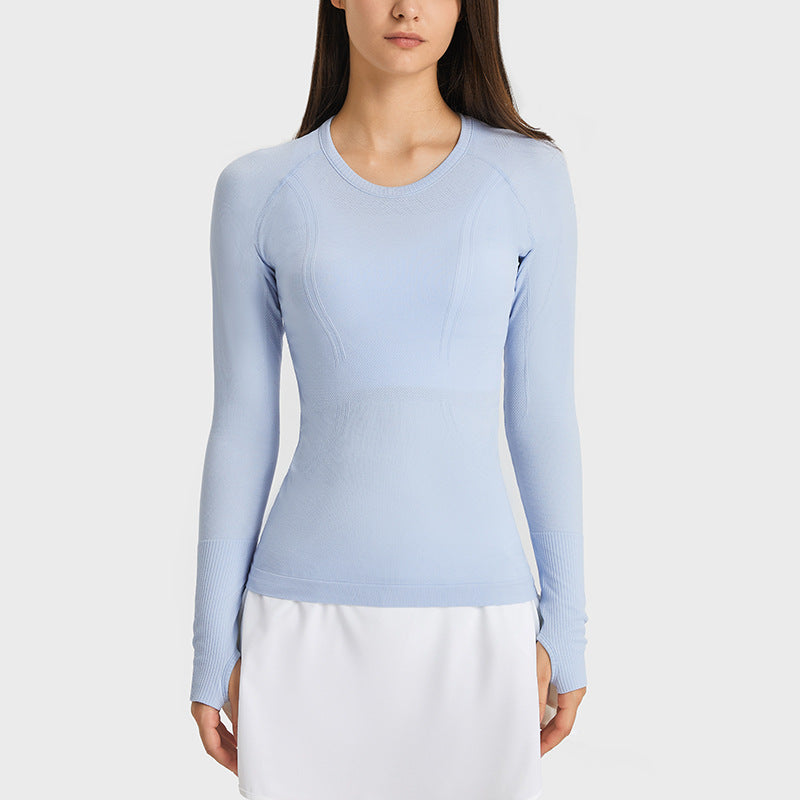 New Women's Long Sleeve Round Neck Sports T-shirt Running Fitness Top Slim Breathable Yoga Clothing - Mammalook