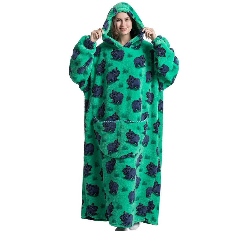 Super Long Flannel Blanket with Sleeves Winter Hoodies Sweatshirt Pullover Fleece Giant Wearable Blanket Hoodie Oversized - Mammalook