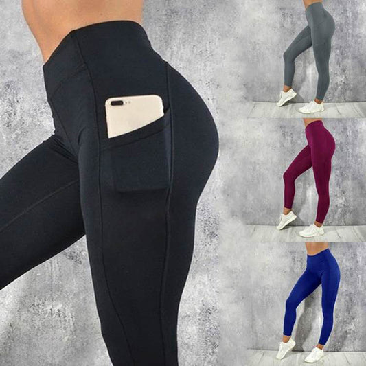 Women's High Waist High Elastic Side Pocket Multicolor Sports Running Fitness Yoga Leggings - Mammalook