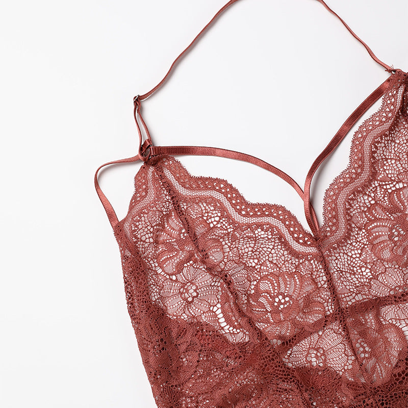 Large Size Home Sexy Bodysuit Perspective Sexy Temptation Open Crotch Hollow Lace Sexy Lingerie - Mammalook