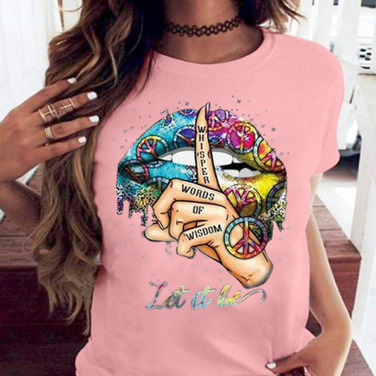 Lips Watercolor Graphic T Shirt lip Women Tops Shirt Base O-neck Sexy Black Tees Kiss lip Funny whisper words Girls Tshirt - Mammalook