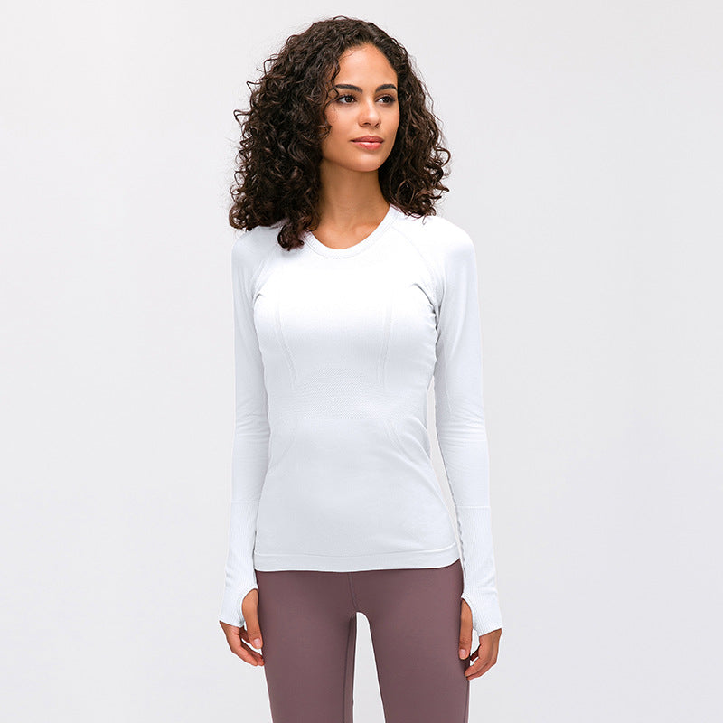 New Women's Long Sleeve Round Neck Sports T-shirt Running Fitness Top Slim Breathable Yoga Clothing - Mammalook