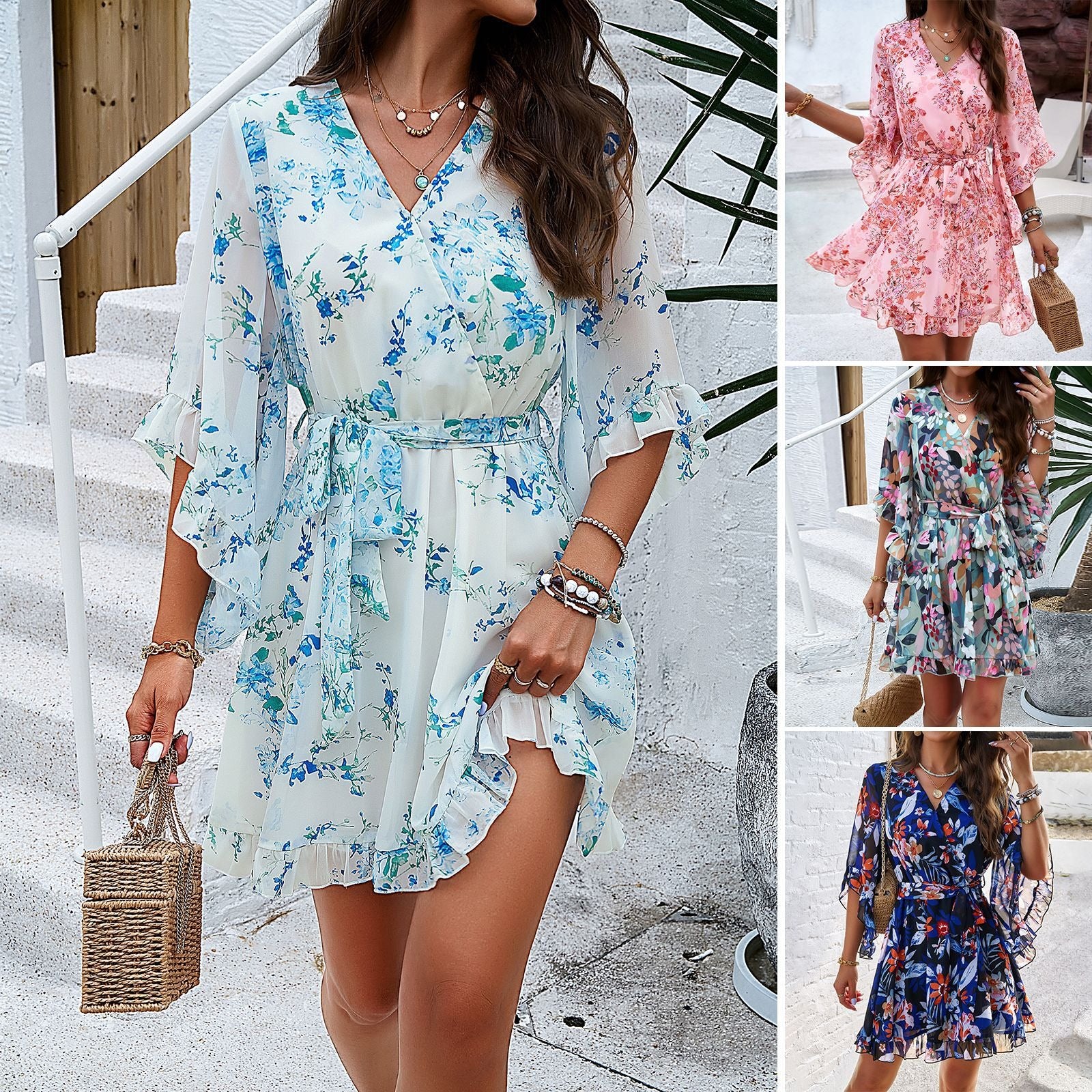 Spring/Summer elegance printed lace-up dress - Mammalook