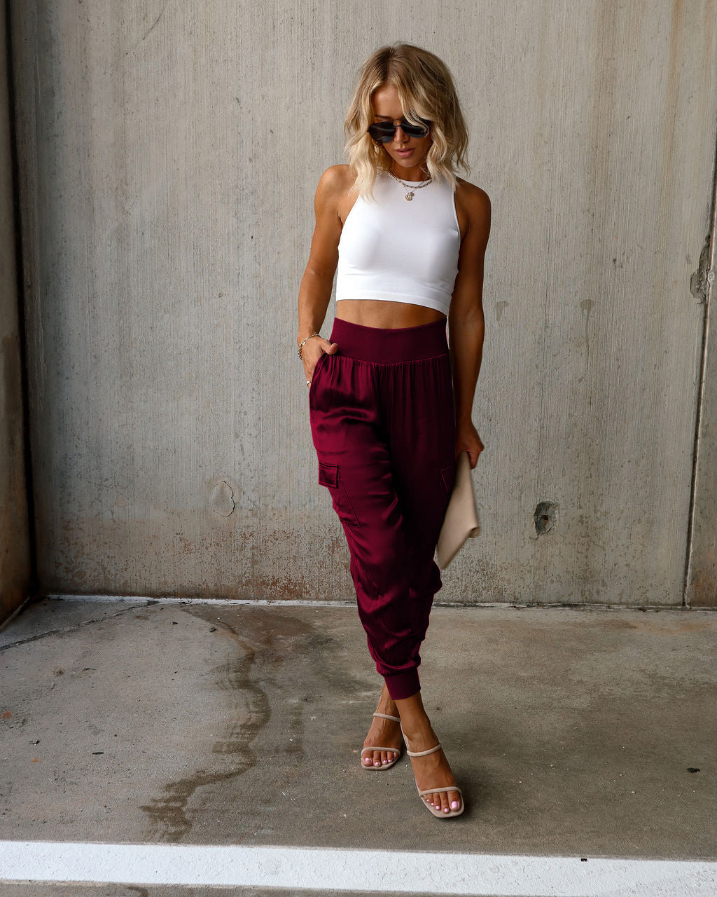 Autumn satin elastic waist pocket fashionable women's long pants casual pants - Mammalook