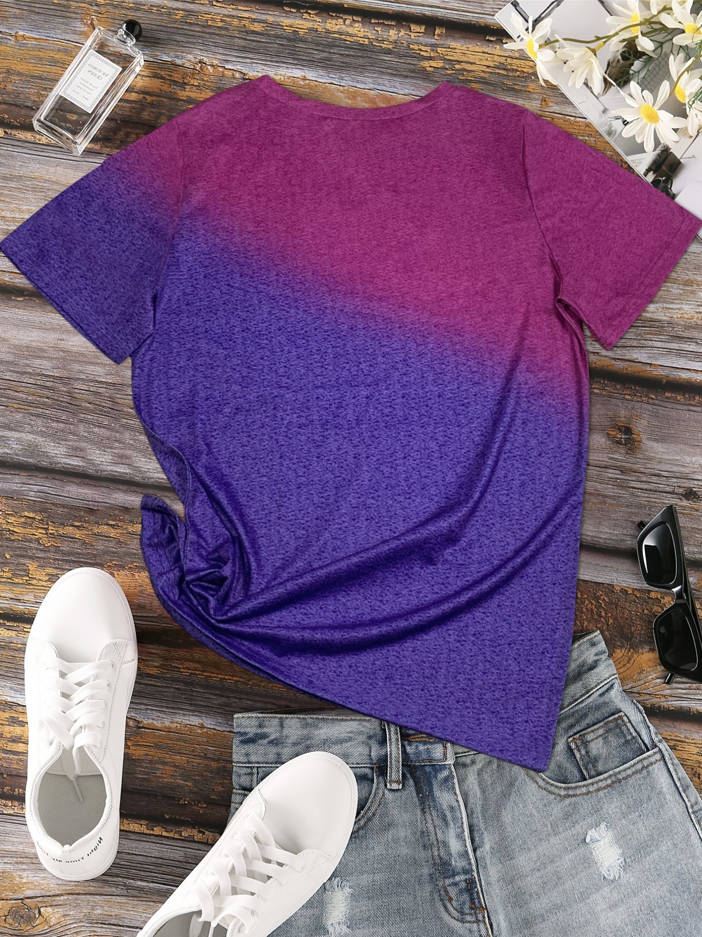 Just Breathe & Dandelion Print T-shirt, Casual Crew Neck Short Sleeve Top, Women's Clothing - Mammalook