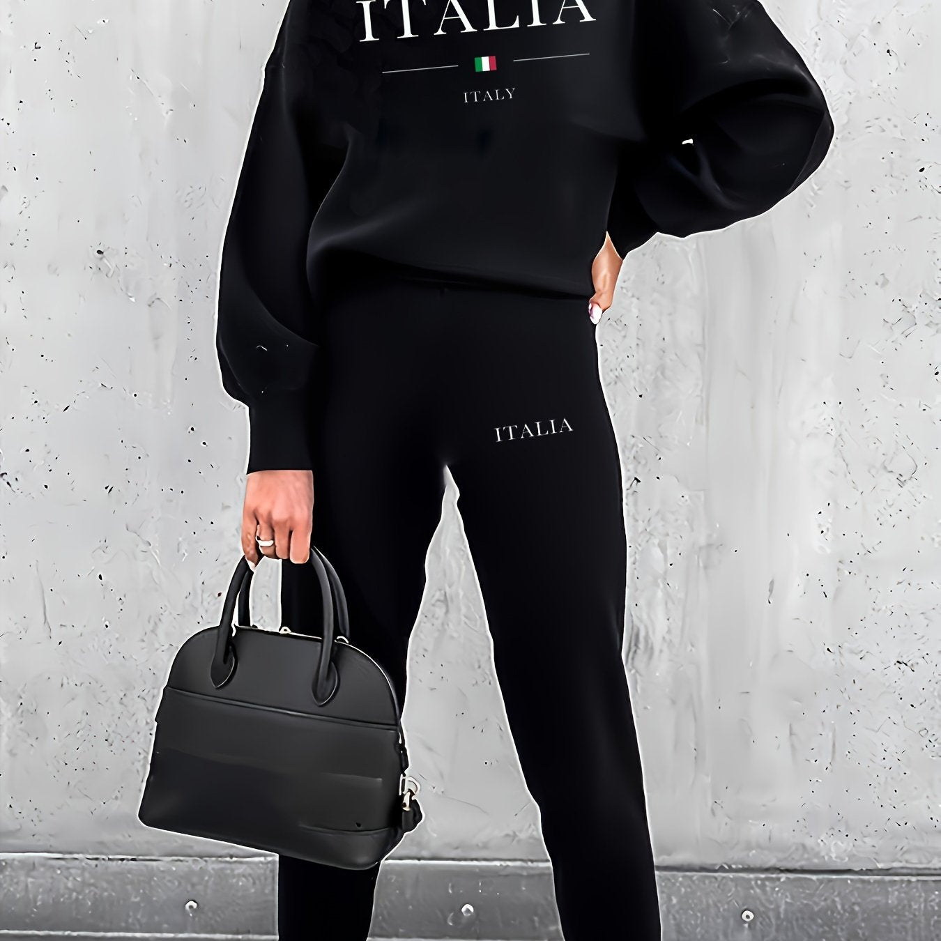 Casual Letter Print Pants Set, Crew Neck Long Sleeve Loose Sweatshirt & Comfy Straight Leg Pants, Women's Clothing - Mammalook