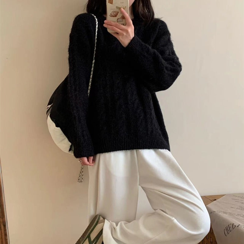 Fried Dough Twists round neck pullover sweater women's loose knit - Mammalook