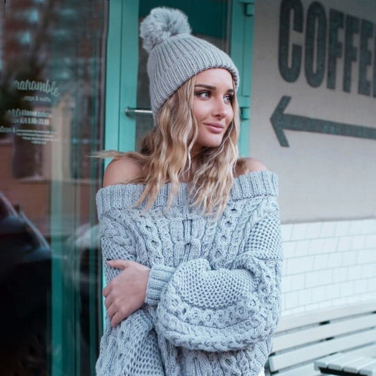 Twist knitted off shoulder women sweater Batwing sleeve blue winter sweater pullover Loose casual knit jumper female - Mammalook