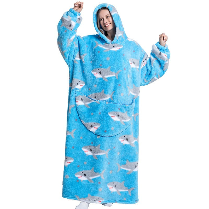 Super Long Flannel Blanket with Sleeves Winter Hoodies Sweatshirt Pullover Fleece Giant Wearable Blanket Hoodie Oversized - Mammalook