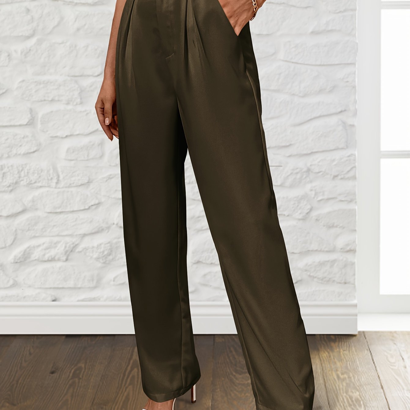 Solid Loose Straight Leg Pants, Casual Draped Pants With Pocket, Women's Clothing - Mammalook