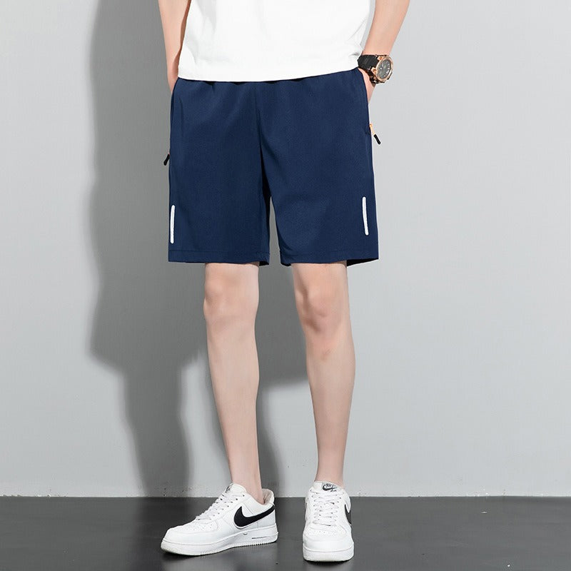 Shorts Mens New Quarter Pants Mens Solid Color Straight Tube Quick Drying Ice Silk Pants Korean Version Large Beach Pants - Mammalook