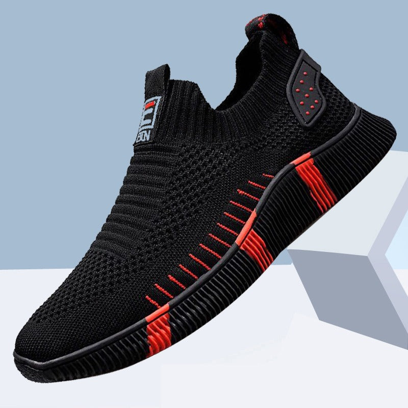 Slip-on sneakers with lace-up front casual men's shoes soft sole flying fabric breathable - Mammalook