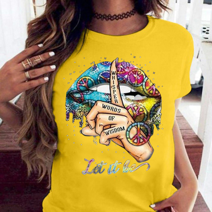 Lips Watercolor Graphic T Shirt lip Women Tops Shirt Base O-neck Sexy Black Tees Kiss lip Funny whisper words Girls Tshirt - Mammalook