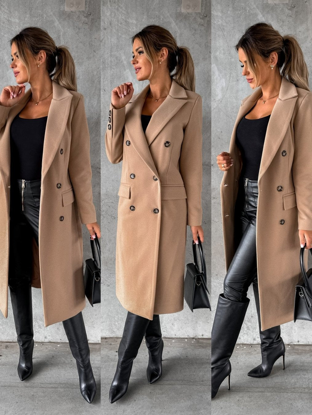 Fashionable Minimalist Long-Sleeved Double-Breasted Woolen Jacket for Women - Mammalook