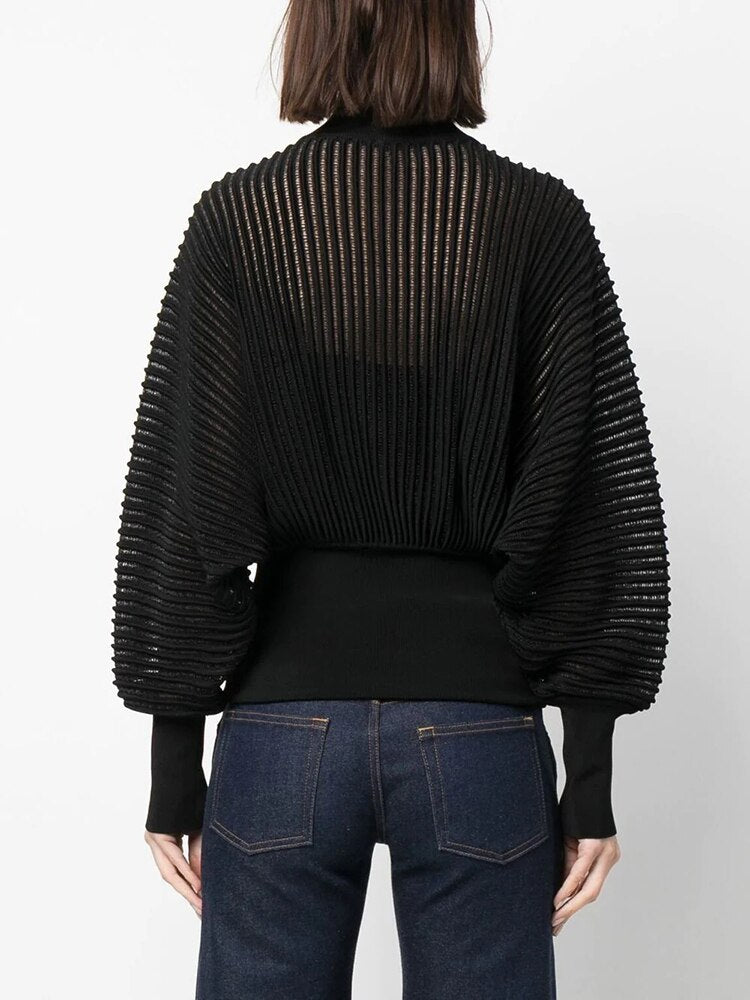 Fashion Chic Pullover Sweaters For Women Turtleneck Lantern Sleeve Solid Casual Loose Autumn Knitting Sweater Female - Mammalook
