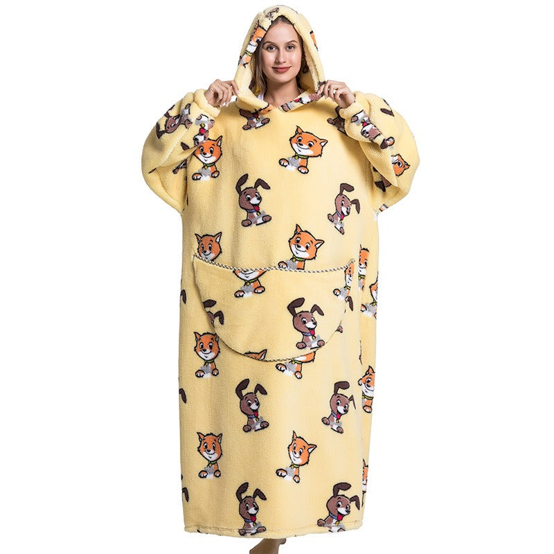 Super Long Flannel Blanket with Sleeves Winter Hoodies Sweatshirt Pullover Fleece Giant Wearable Blanket Hoodie Oversized - Mammalook