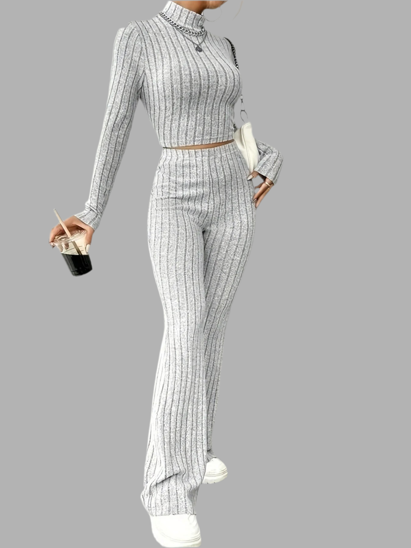 Two Piece Set - Round Neck Tops Loose Pants
