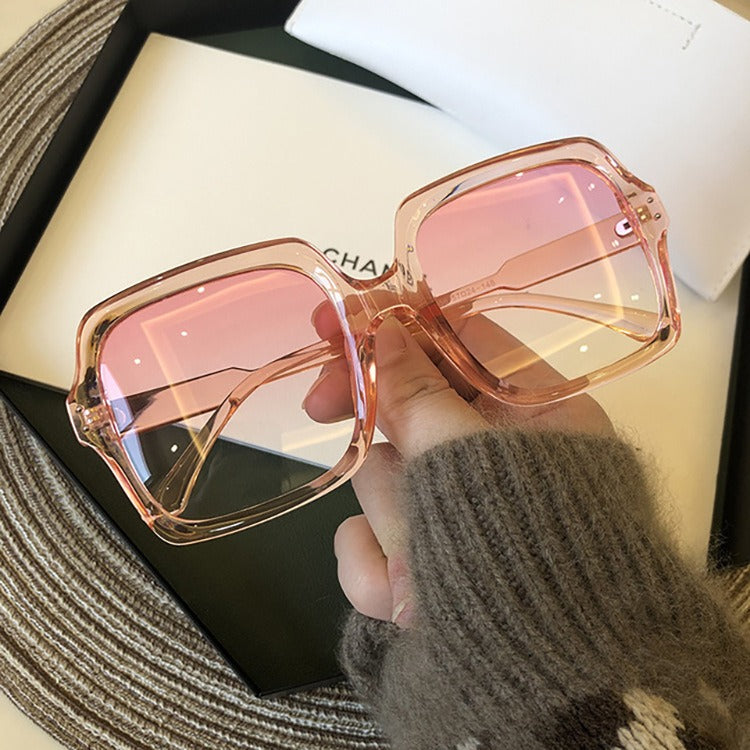 Retro large frame sunglasses for women with personalized internet celebrities, big face, slimming sunglasses, UV resistant plain glasses - Mammalook