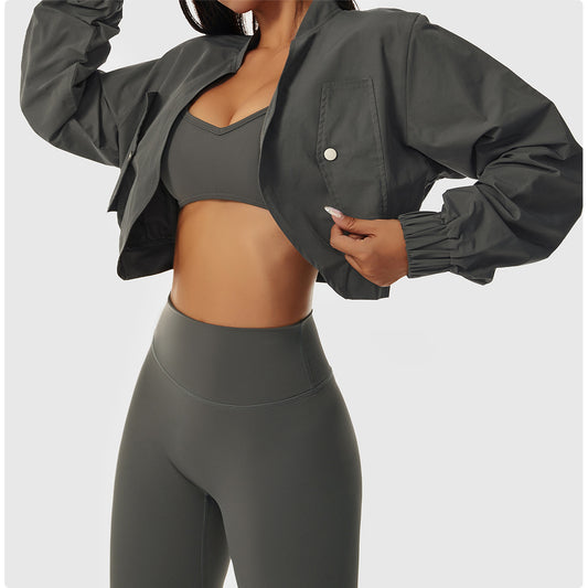 Long Sleeve Quick-Drying Sports Jacket Female Sun Protection Outside Shoulders Fitness Wear Standing Collar Casual Jacket Tight Yoga Tops - Mammalook
