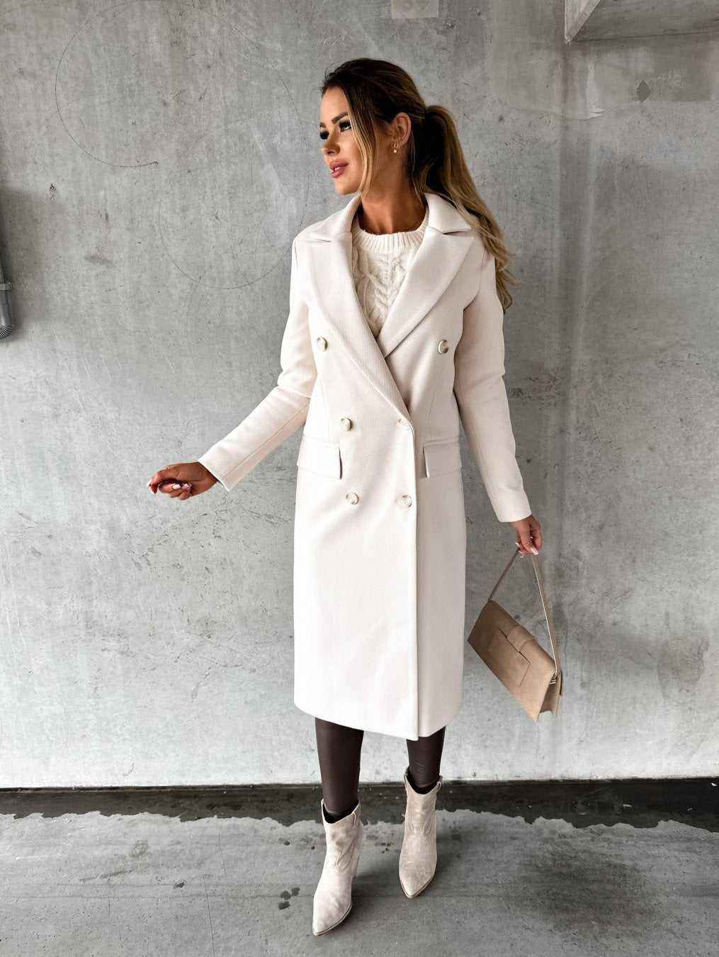 Fashionable Minimalist Long-Sleeved Double-Breasted Woolen Jacket for Women - Mammalook