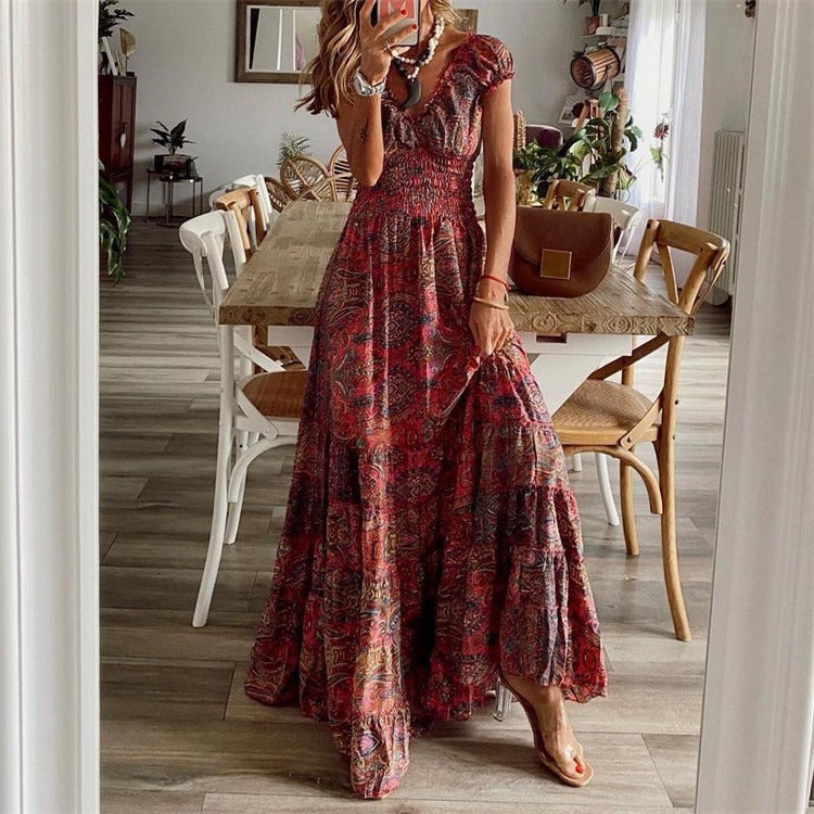 Printed long slim fit waist cinching French floral cake skirt for women - Mammalook