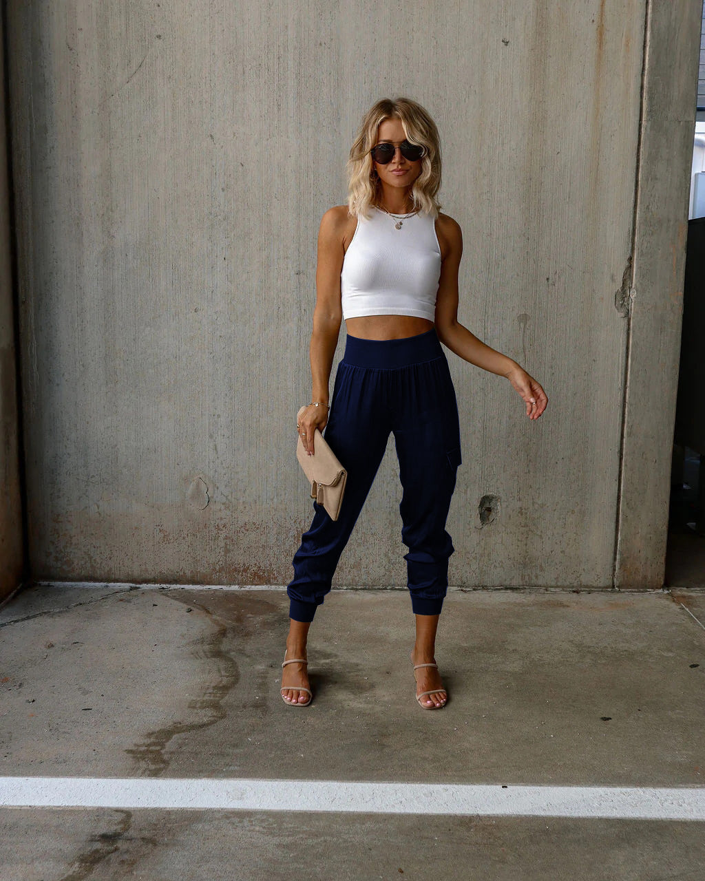 Autumn satin elastic waist pocket fashionable women's long pants casual pants - Mammalook