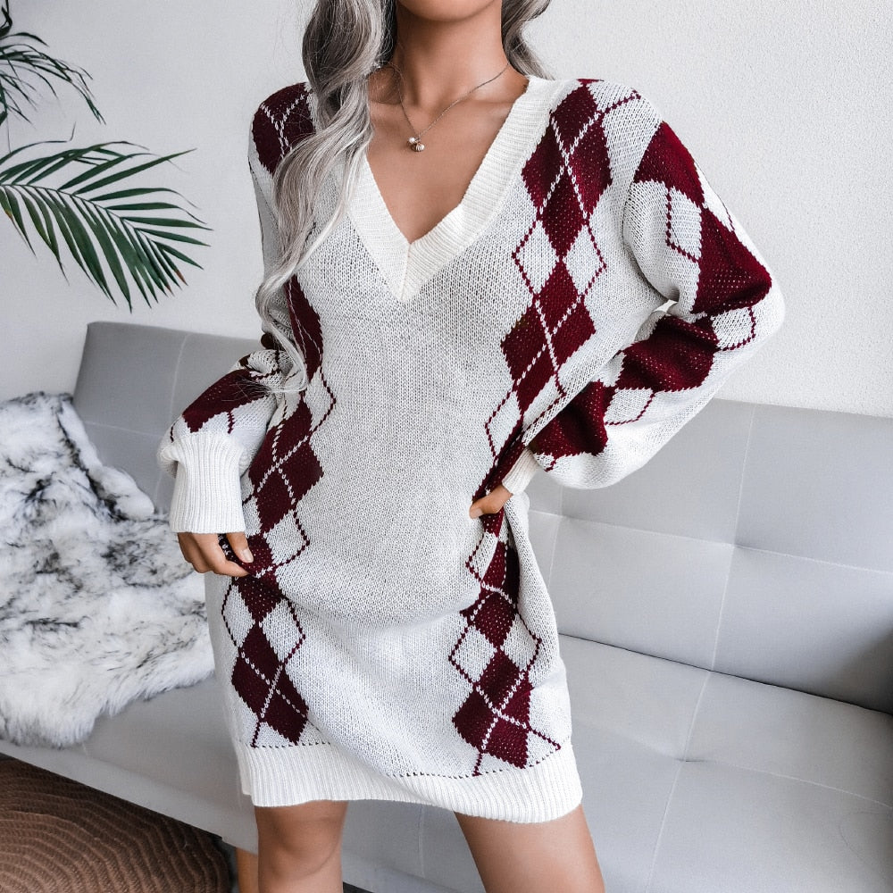 Off Shoulder Knitted Sweater Dresses For Women Autumn Winter Lantern Long Sleeve Dress Ladies Casual Dress White Black - Mammalook