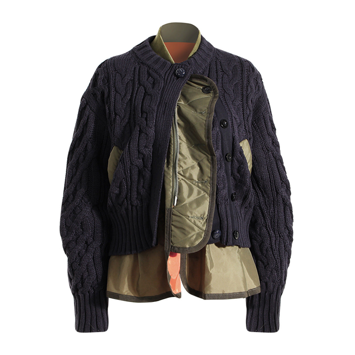 Loose Fit Blue Green Knitting Irregular Jacket New Stand Collar Long Sleeve Women Coat Fashion Spring Autumn - Mammalook