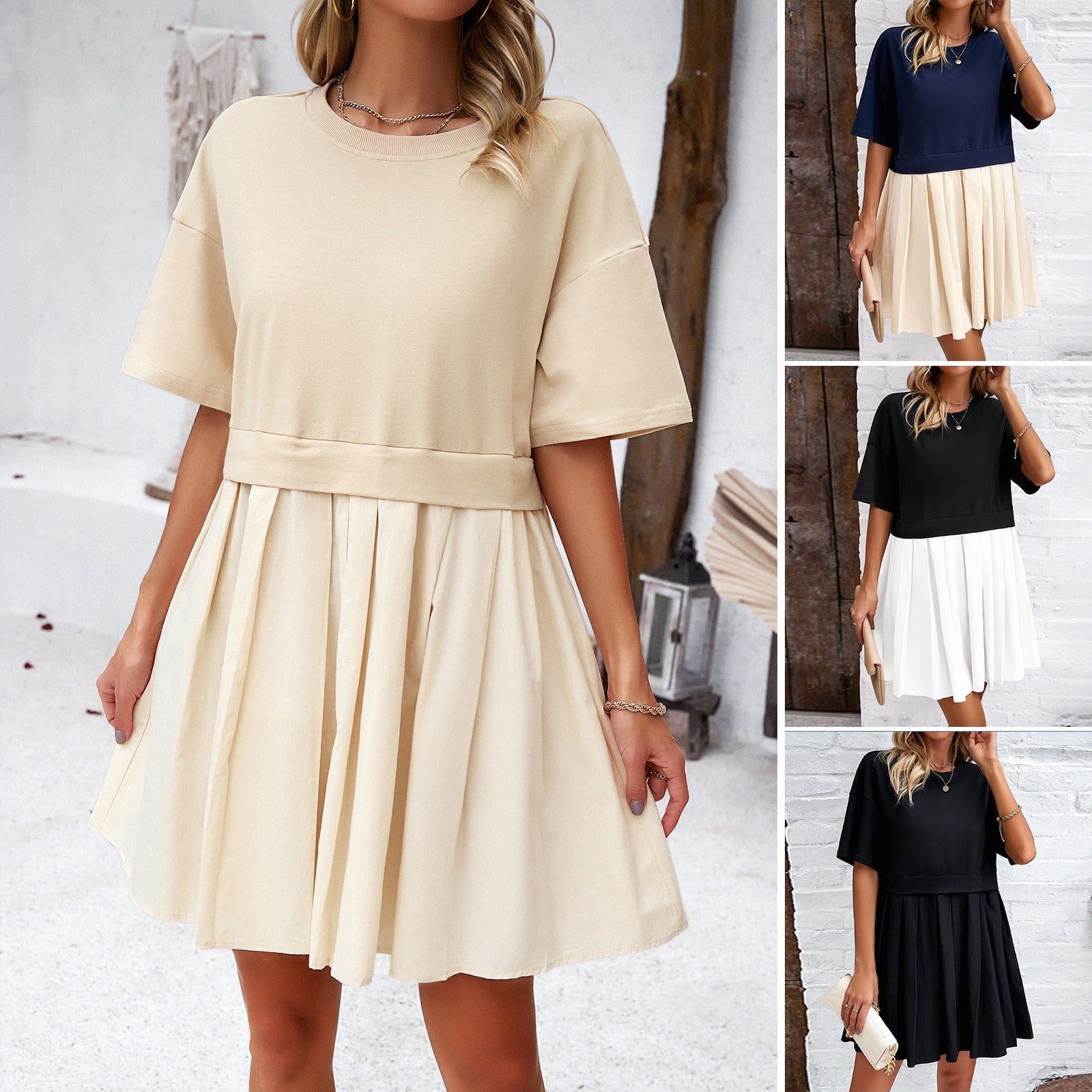 Women's spring and summer temperament elegant short-sleeved patchwork dress - Mammalook