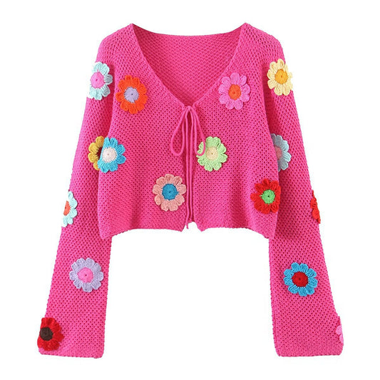 Autumn New Fashion Flower Lace Knitted Cardigan Sweater Women - Mammalook