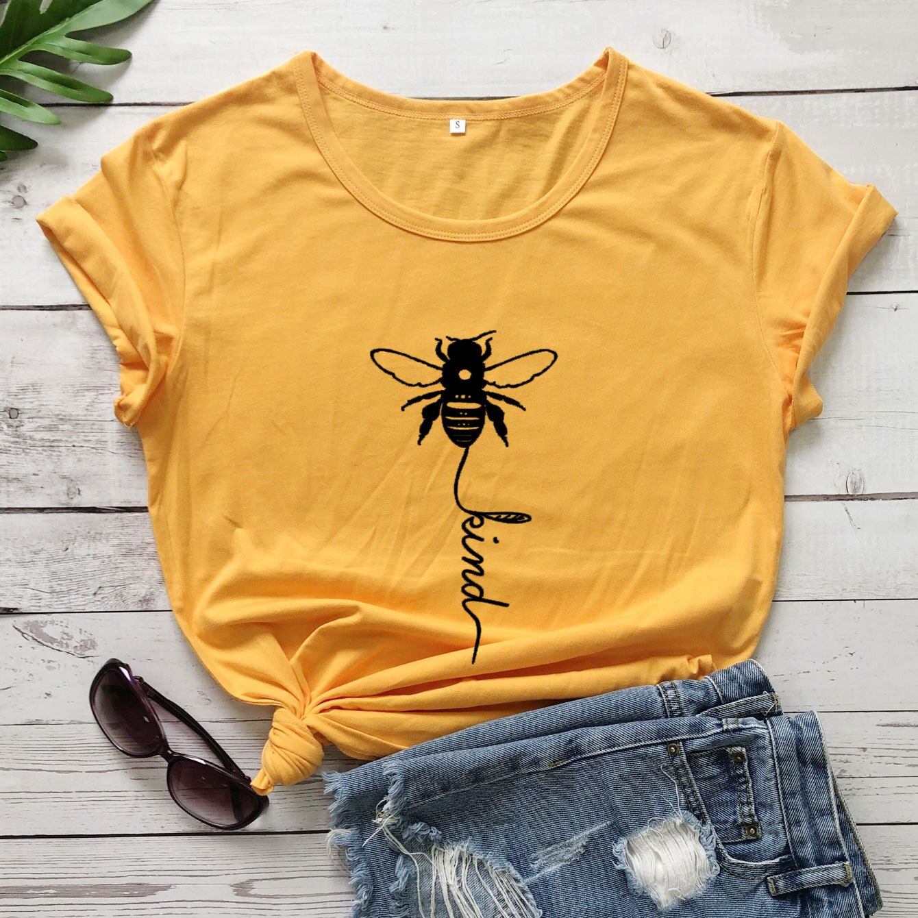 Cotton T Shirt Bee Kind Print Women Short Sleeve O Neck Loose Tshirt Summer Tee Shirt Tops - Mammalook