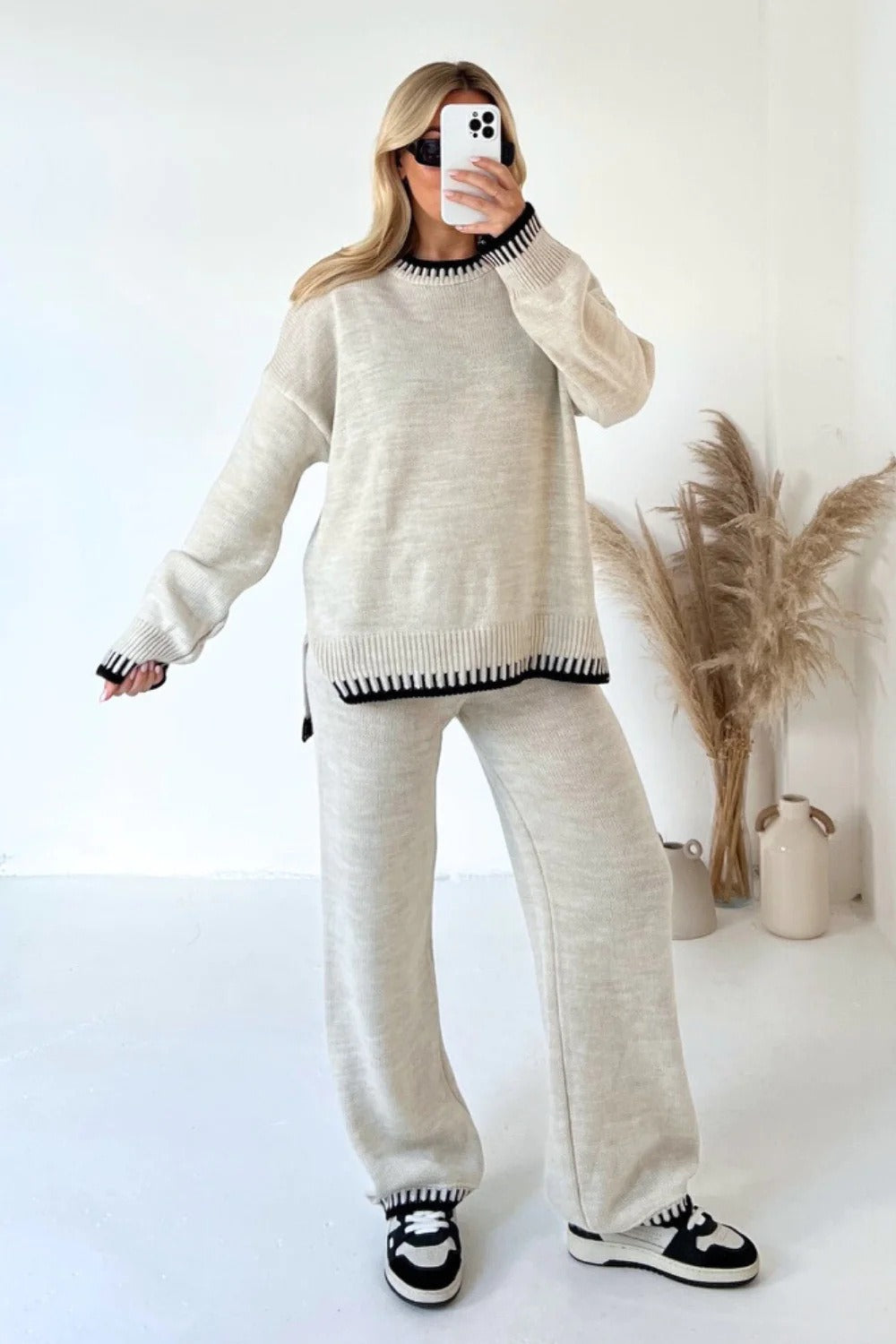 Fashionable solid color casual loose two piece set for women - Mammalook