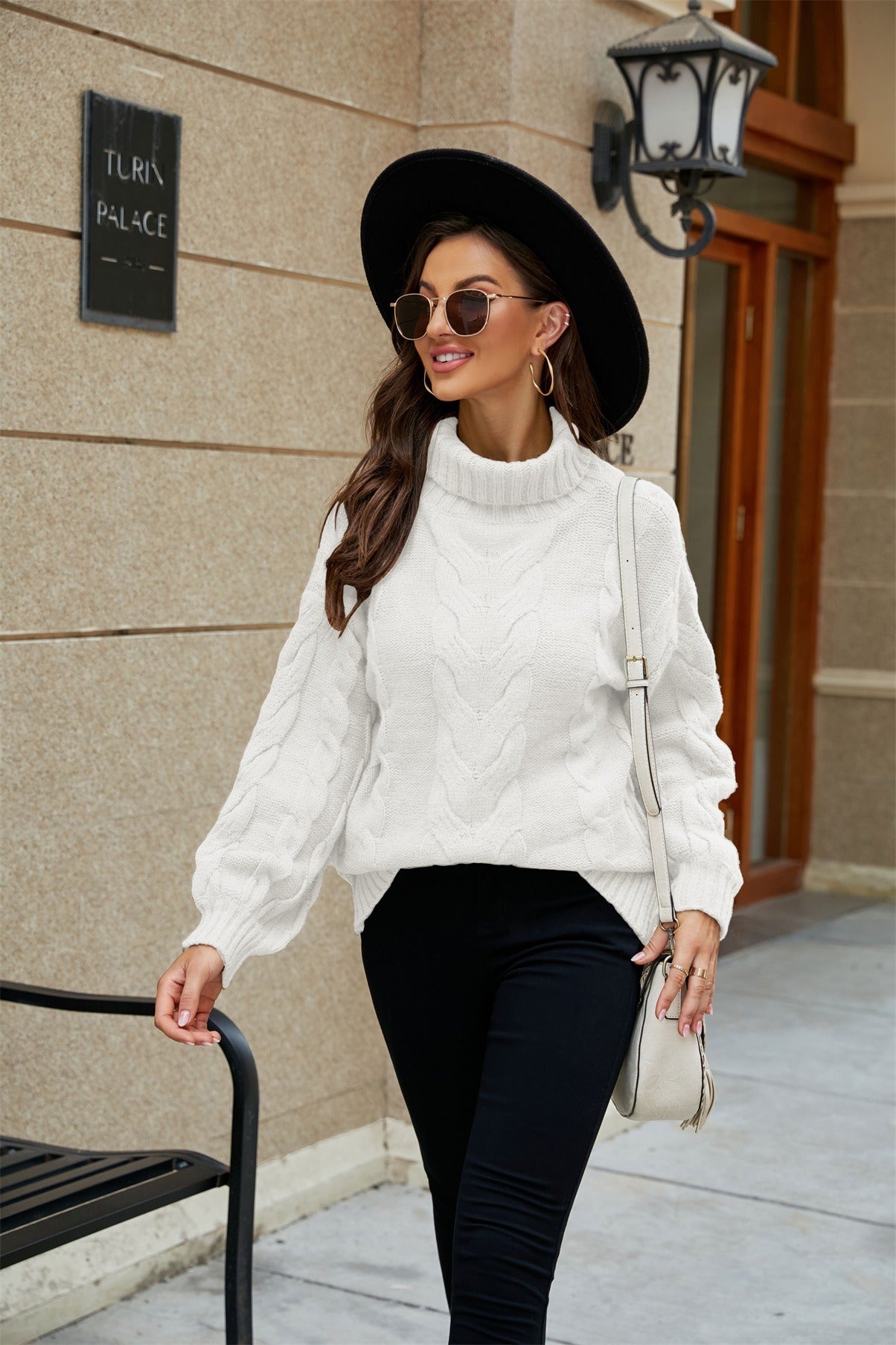 Winter Women's Horn Sleeve Sleeve Sleeved Sweater Europe and America Large Size High Neck Fried Dough Twists Sweater - Mammalook