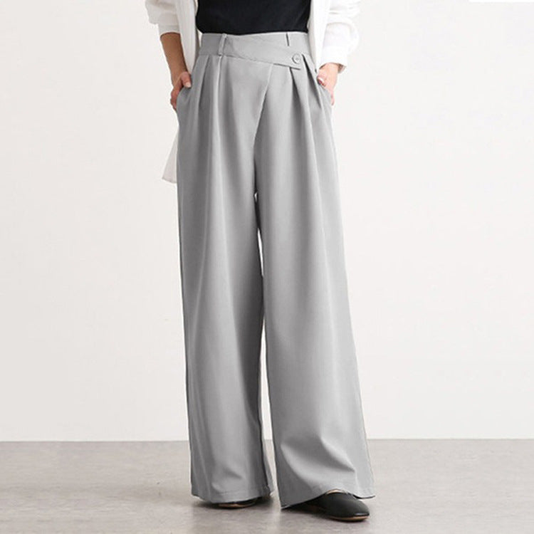 High-Waist Wide Leg Pants – Loose Fit, Irregular Button Design