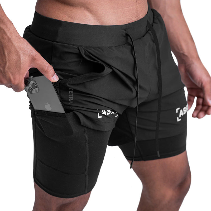Wear Summer Sports Shorts Men's Fake Two-Piece Quick-Drying Double-Layer Basketball Pants Anti-Running Training Five-Point Pants - Mammalook