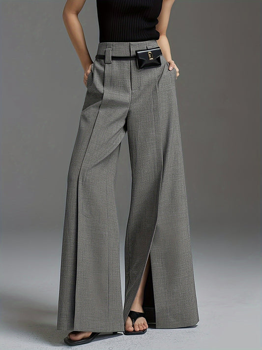 Chic Solid Color Wide Leg Pants - Trendy Casual Split Hem - Ultra-Comfortable Loose Fit for Spring & Summer - Fashionable Womens Suit Pants - Mammalook