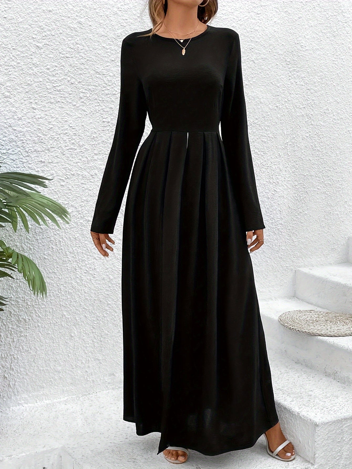Elegant Color Block Pants Set, Long Sleeve Crew Neck Split Hem Ankle Length Top & Wide Leg Pants Outfits, Women's Clothing - Mammalook