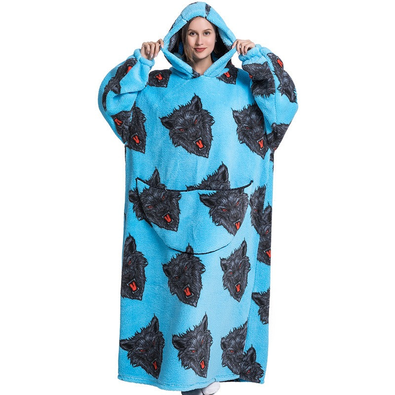 Super Long Flannel Blanket with Sleeves Winter Hoodies Sweatshirt Pullover Fleece Giant Wearable Blanket Hoodie Oversized - Mammalook