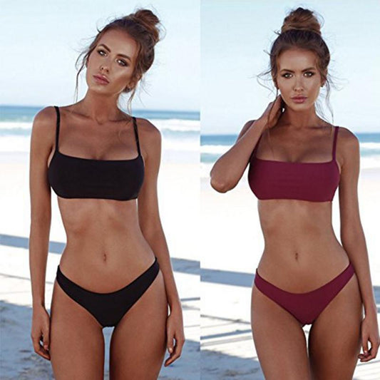 Summer Women Solid Bikini Set Push-up UnPadded Bra Swimsuit Swimwear Triangle Bather Suit Swimming Suit Biquini - Mammalook
