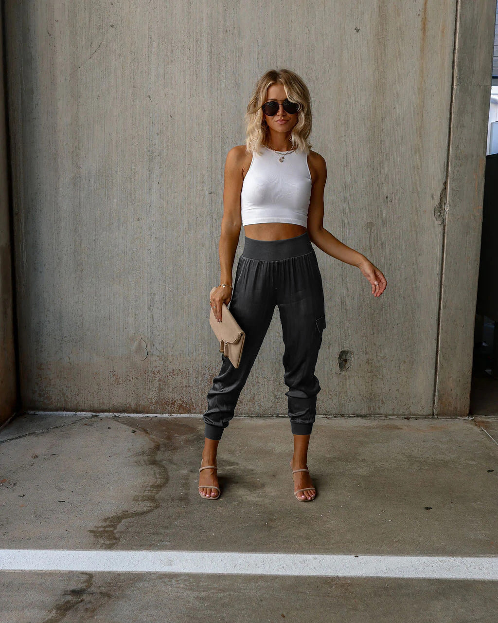 Autumn satin elastic waist pocket fashionable women's long pants casual pants - Mammalook