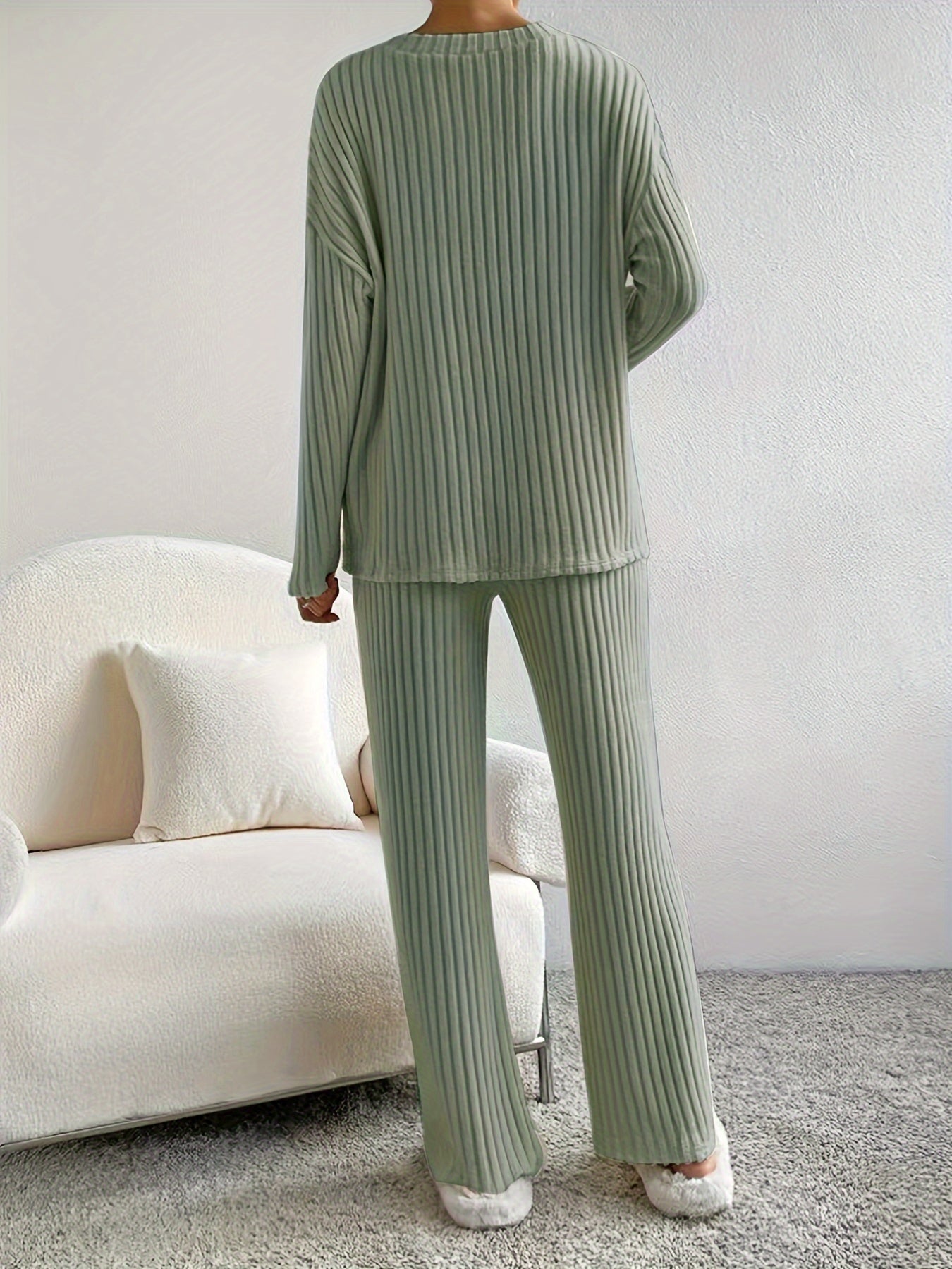 Women’s Casual Two-Piece Set: ‘NOPE’ Print V-Neck Long Sleeve T-Shirt & Solid Pants - Mammalook