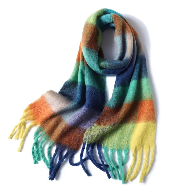 Autumn and Winter Imitation Cashmere Scarves – Thickened Striped Plaid with Tassels - Mammalook