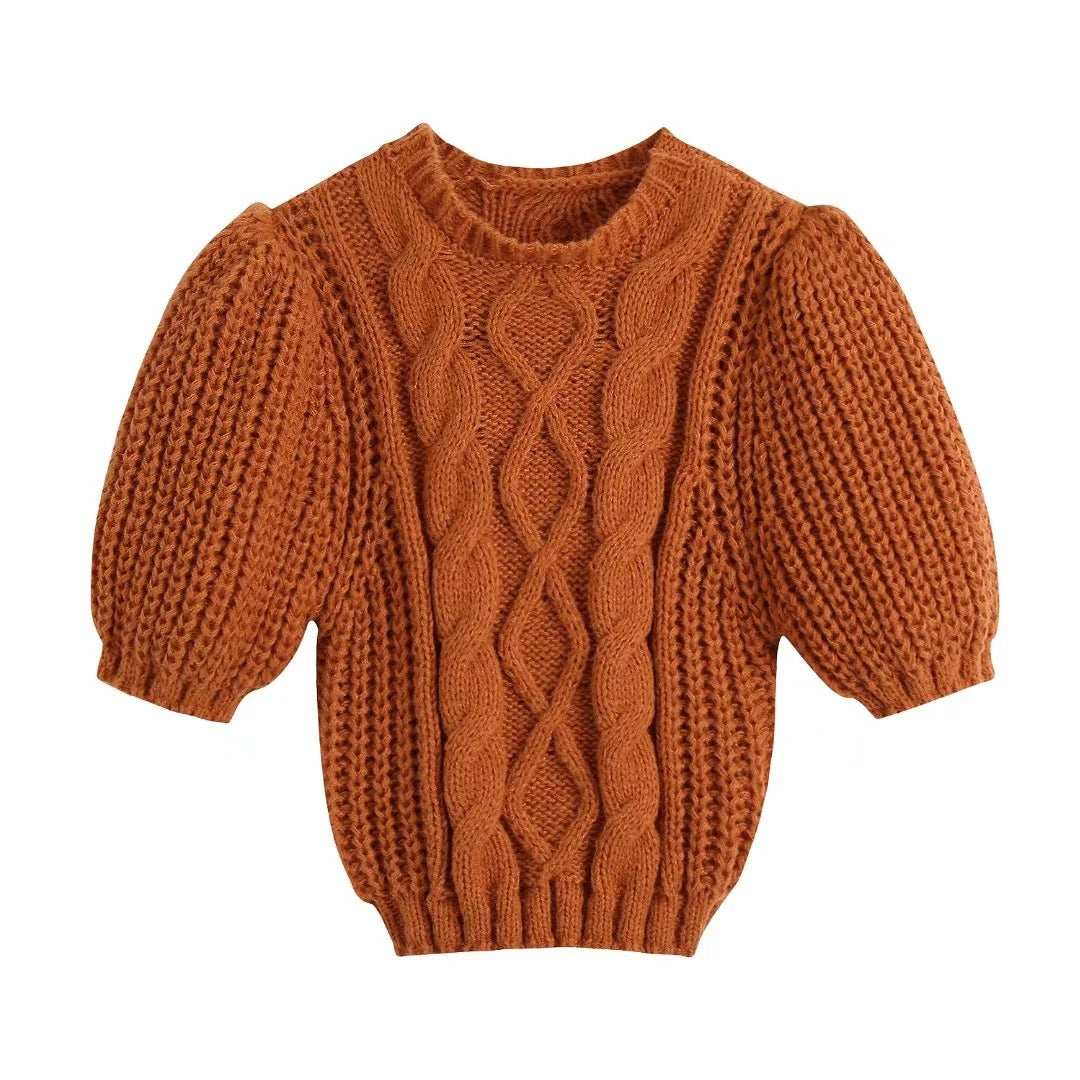 Winter New Style Simple Gentle Round Neck Bubble Sleeve Fried Dough Twist Solid Color Knitwear Women - Mammalook
