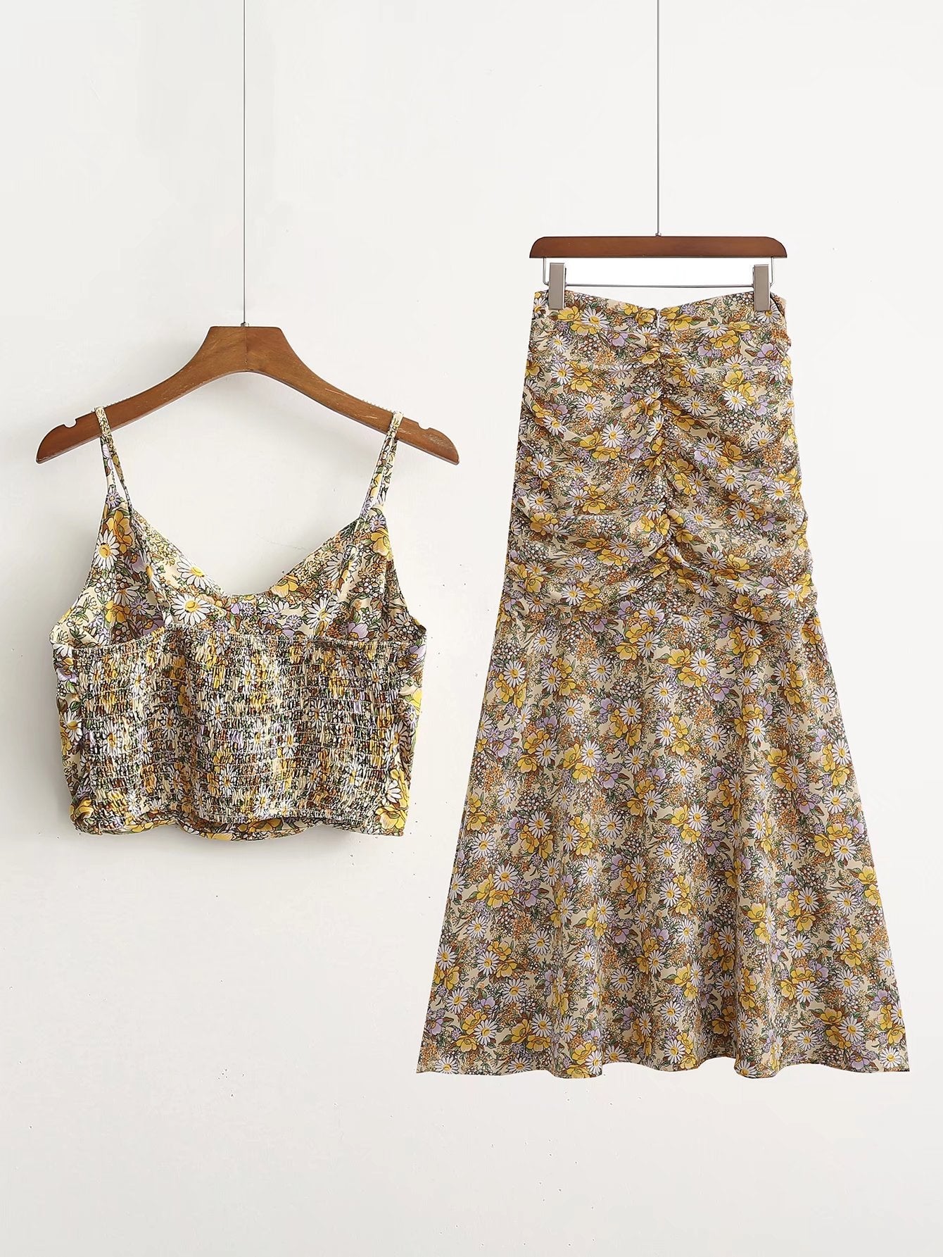 Spring And Summer New Women's Watermark Wrap Chest Top Slit Long Skirt Two-Piece Set - Mammalook