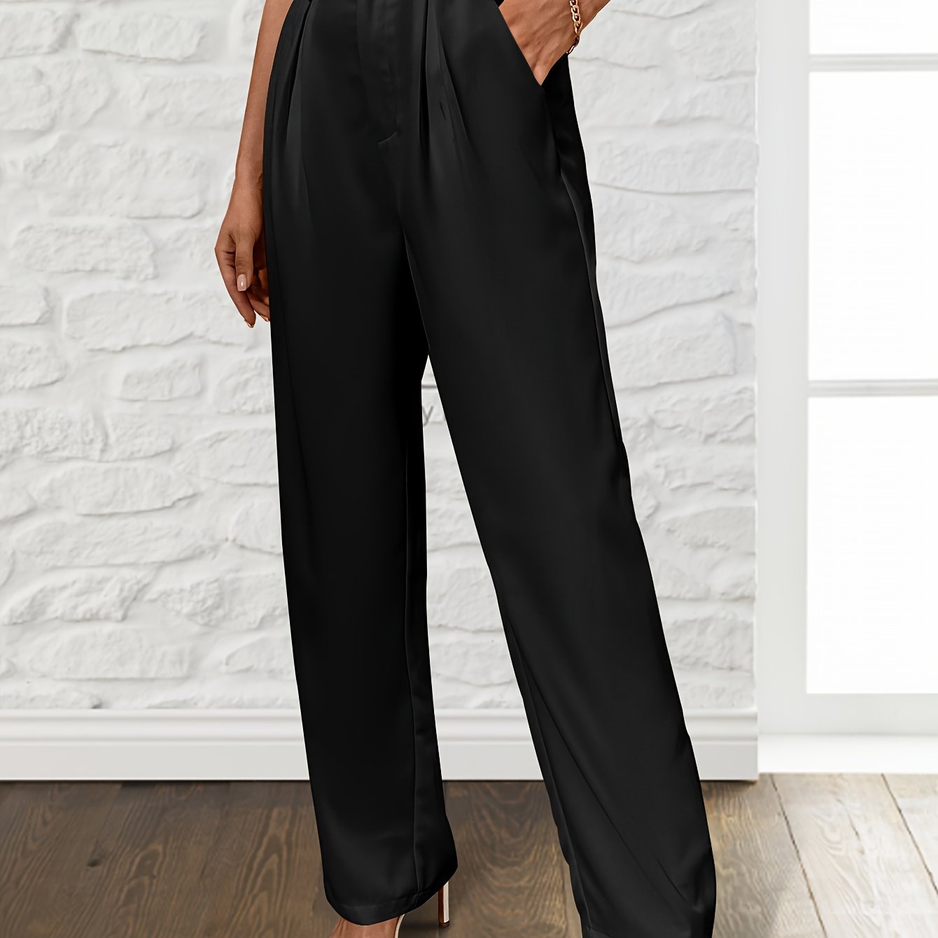 Solid Loose Straight Leg Pants, Casual Draped Pants With Pocket, Women's Clothing - Mammalook